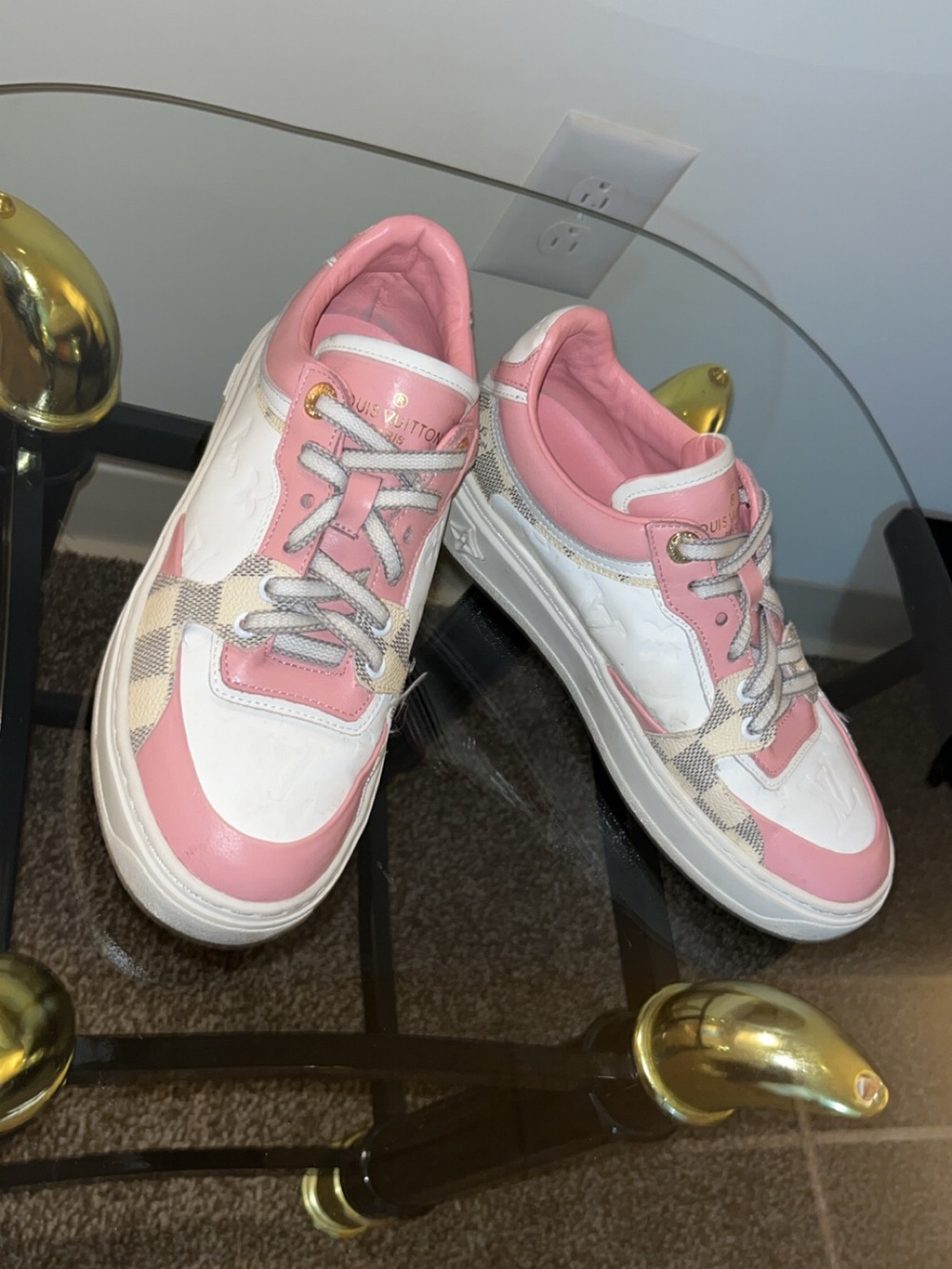 Louis Vuitton Pink and White Women's Low-Top Sneakers